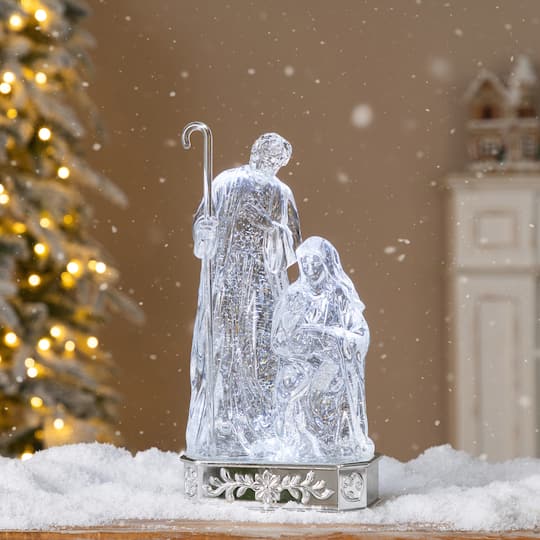Glitzhome® 12" Lighted Acrylic Crystal Christmas Holly Family Water Globe with Timer